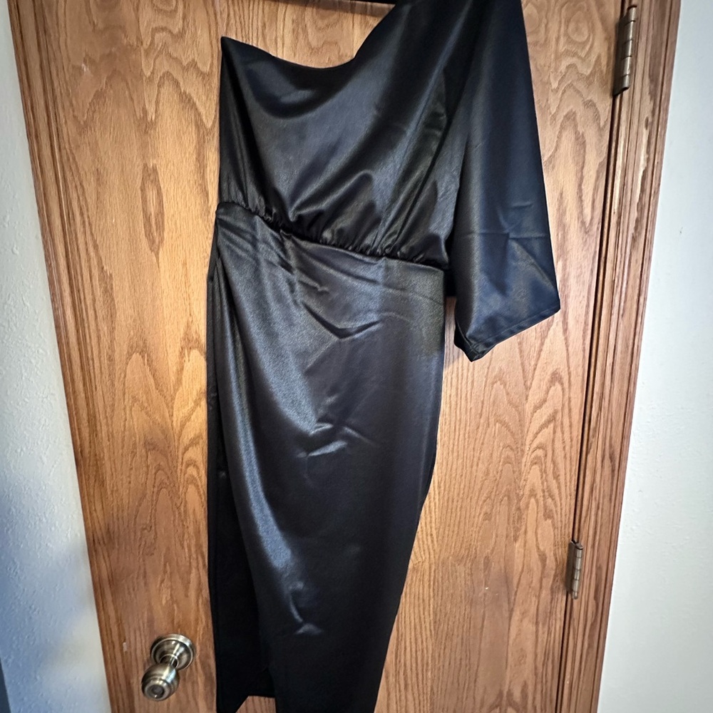 Pink Lily Black Asymmetrical Ruched Cocktail Dress